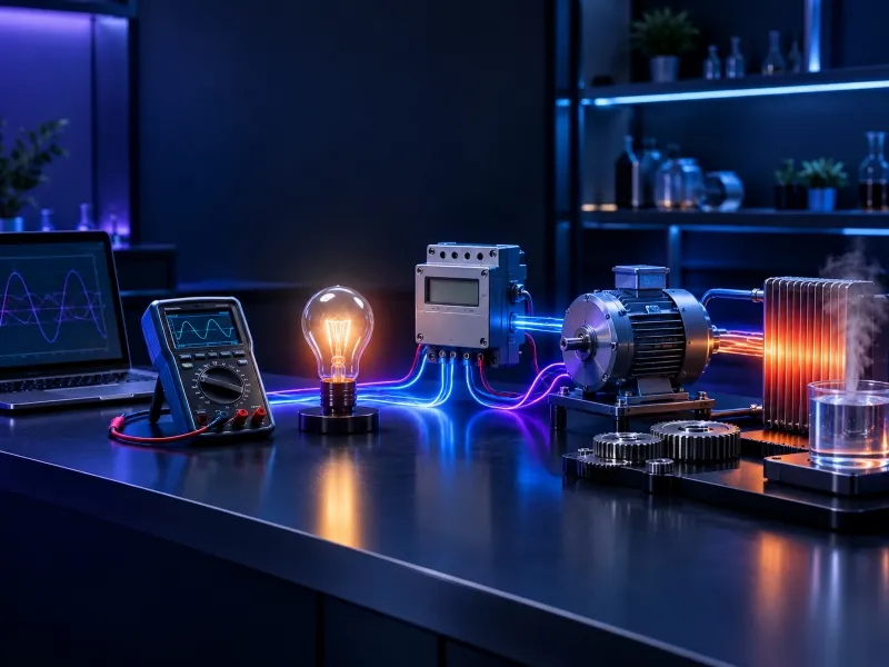 Energy converter illustrating electricity, heat and energy measurement